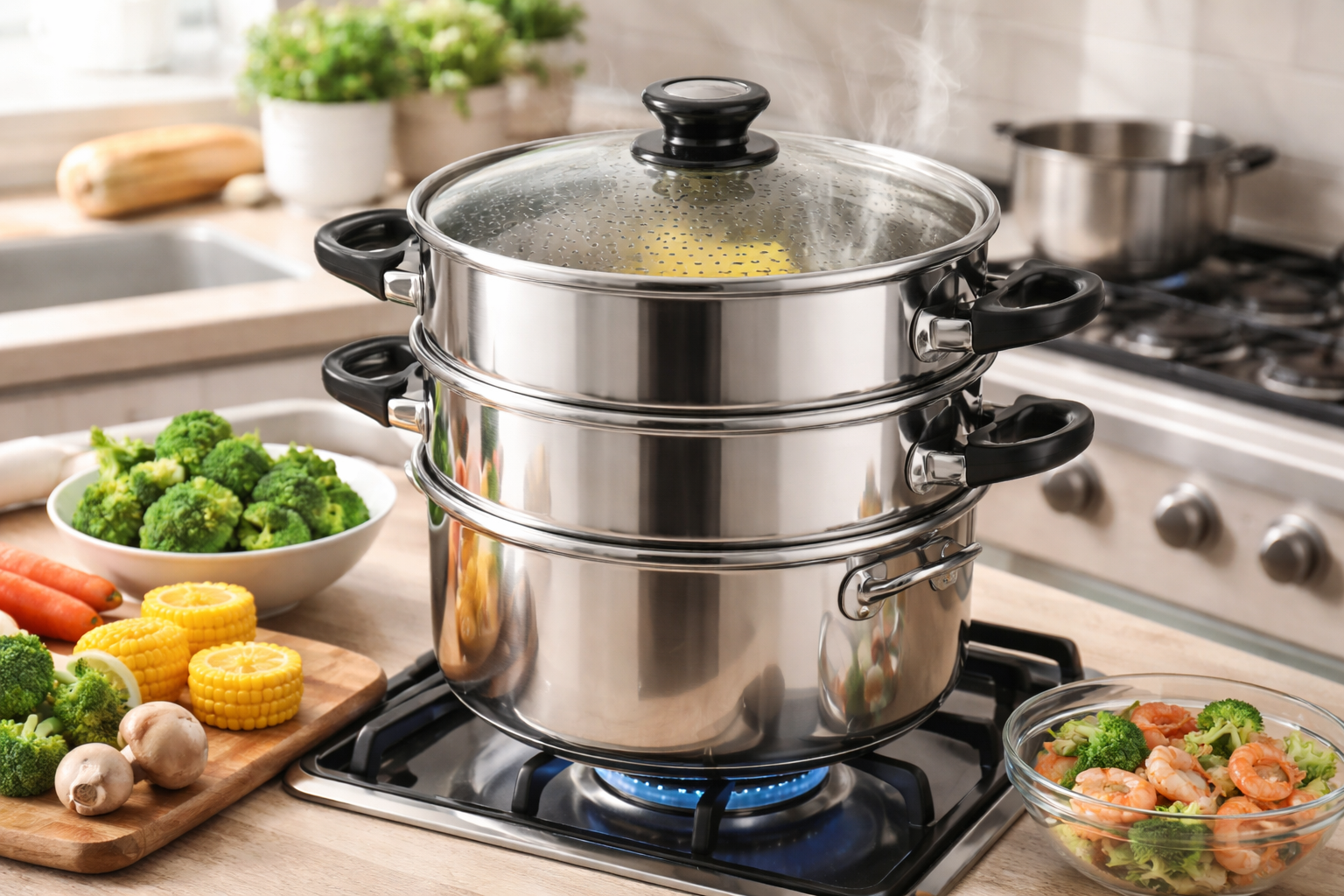 結論:基本は「6Lシチューパン+水+6Lスティーマー」を中火で蒸気加熱です